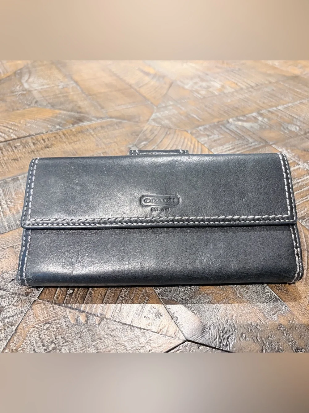 Coach Black Leather Turn-Lock Wallet